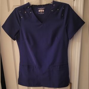 Navy heart soul scrub top with gold heart details